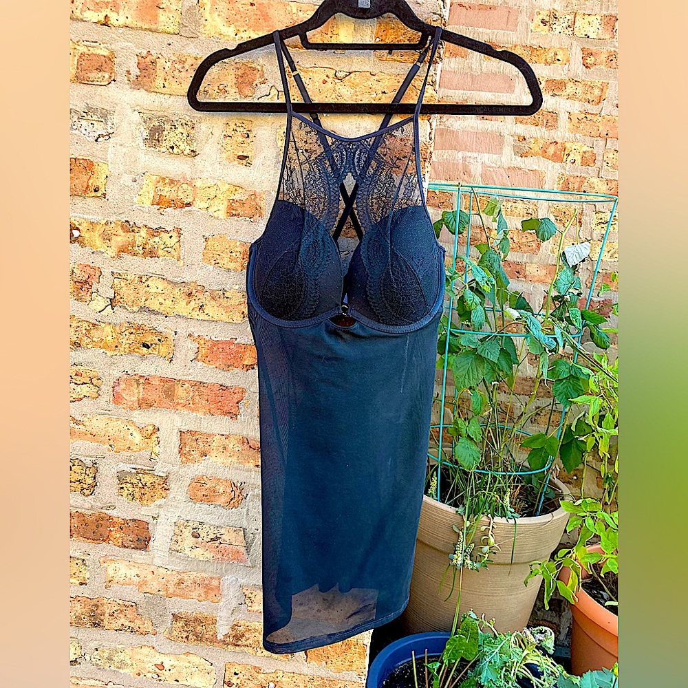Auden • Black Lace Sheer Babydoll Chemise Slip w Padded Bra • M  • NWOT